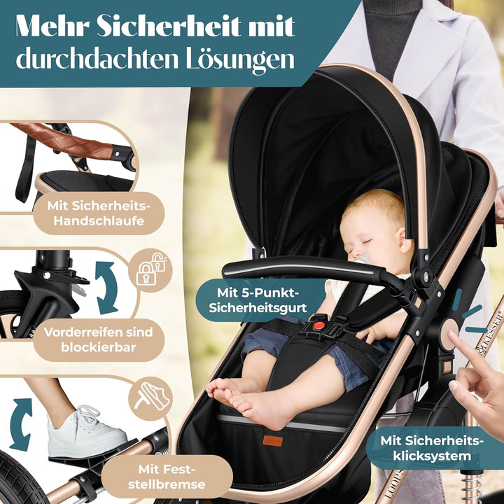KESSER® Loops 4 in 1 Kinderwagen Kombikinderwagen Komplett-Set inkl. Babywanne & Buggy Sportsitz & A