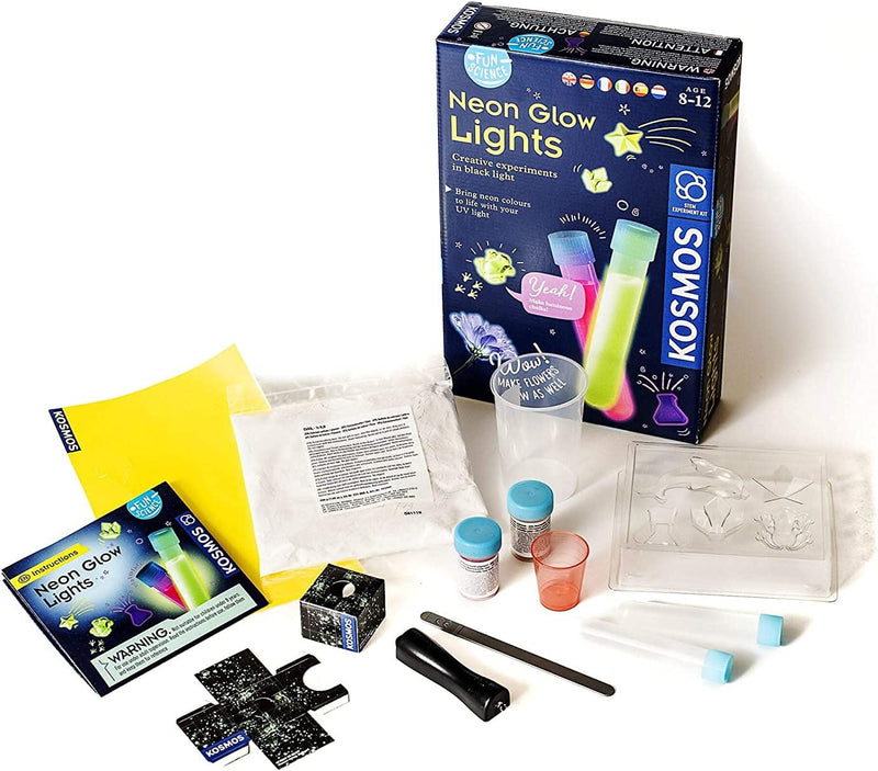 KOSMOS 616830 Fun Science Glow Lights, Neon-Leuchten, Kreative Experimente im Schwarzlicht, Experime