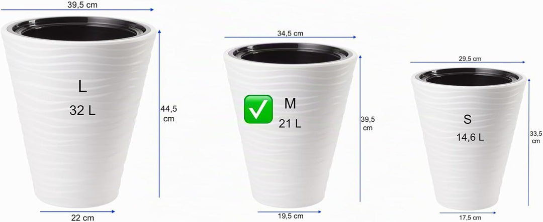 MELTOM Blumenkübel Blumentopf Rund 3D Effekt Weiss Slim Pflanzkübel mit Herausnehmbaren Einsatz (M),