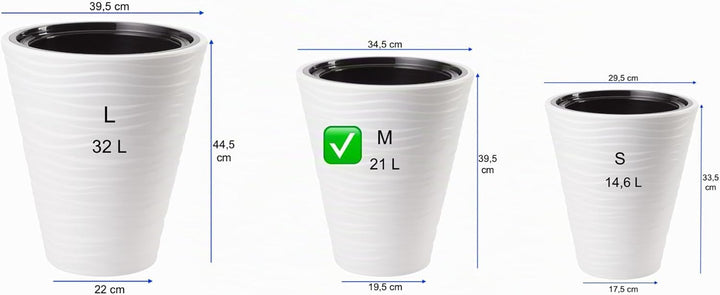MELTOM Blumenkübel Blumentopf Rund 3D Effekt Weiss Slim Pflanzkübel mit Herausnehmbaren Einsatz (M),