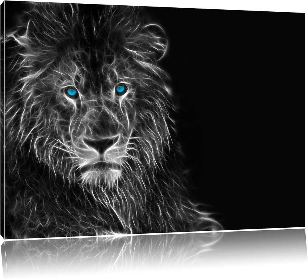 Dark Abstrakter Löwe schwarz/weiss Format: 100x70 auf Leinwand, XXL riesige Bilder fertig gerahmt mi