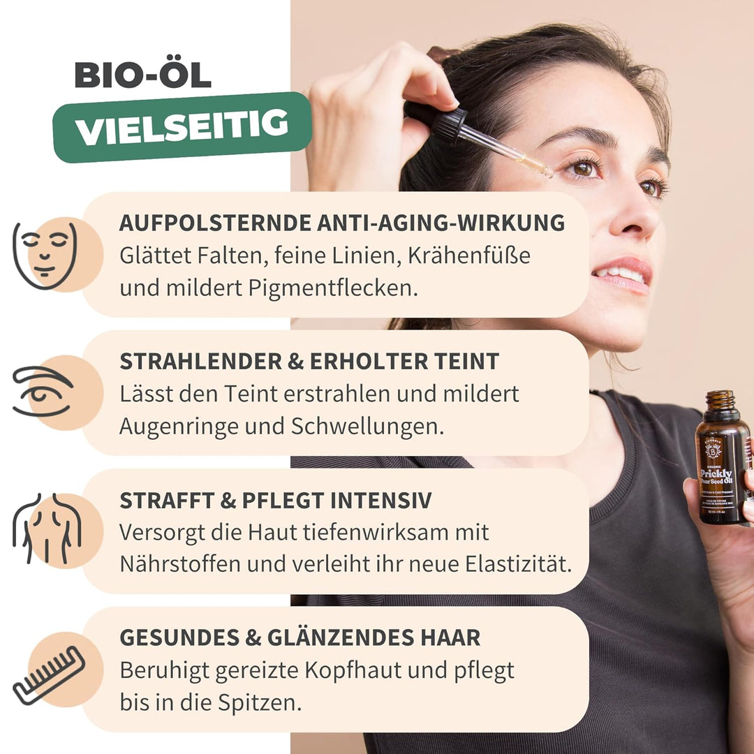 Bionoble Kaktusfeigenkernöl Bio 50ml - 100% Rein, Natürlich, Kaltgepresst - Gesicht, Körper, Haare,
