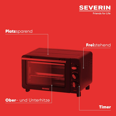 SEVERIN Back- und Toastofen, Mini Backofen mit Grillrost, Backblech und Krümelblech, vielseitiger He