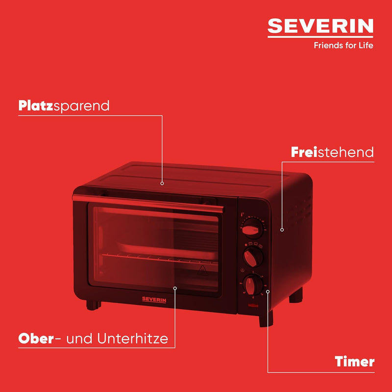 SEVERIN Back- und Toastofen, Mini Backofen mit Grillrost, Backblech und Krümelblech, vielseitiger He
