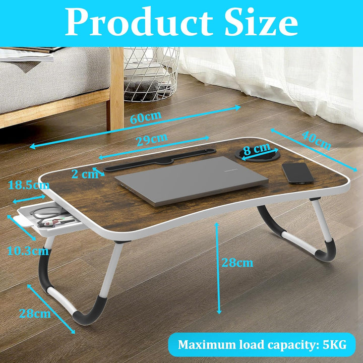 Soontrans Laptoptisch 60x40x28 cm, Laptop Tisch mit Schublade, Getränkehalter, Tablethalter, Klappba