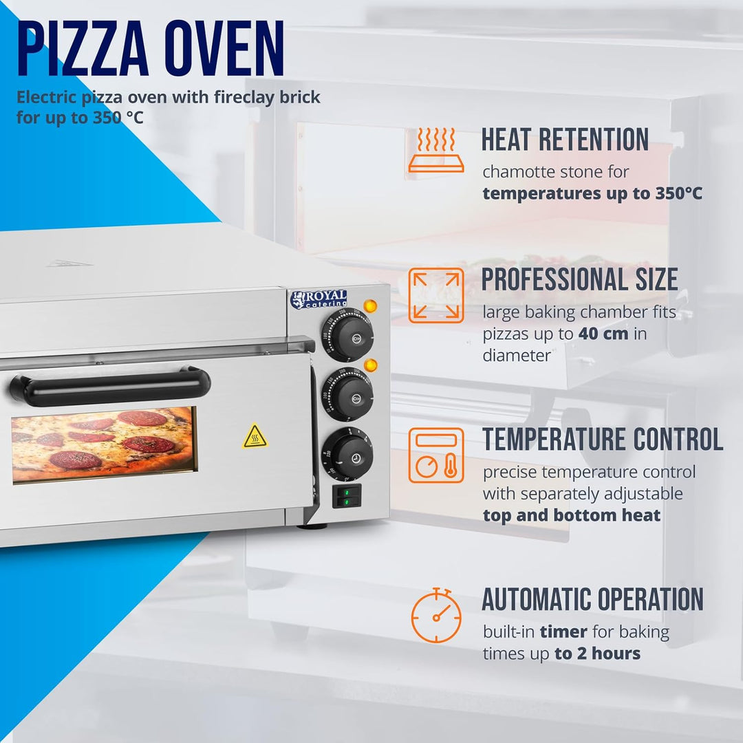 Royal Catering RCPO-2000-1PE Pizzaofen elektrisch 2000W 1 Kammer Pizzabackofen Pizza Ofen Schamotte