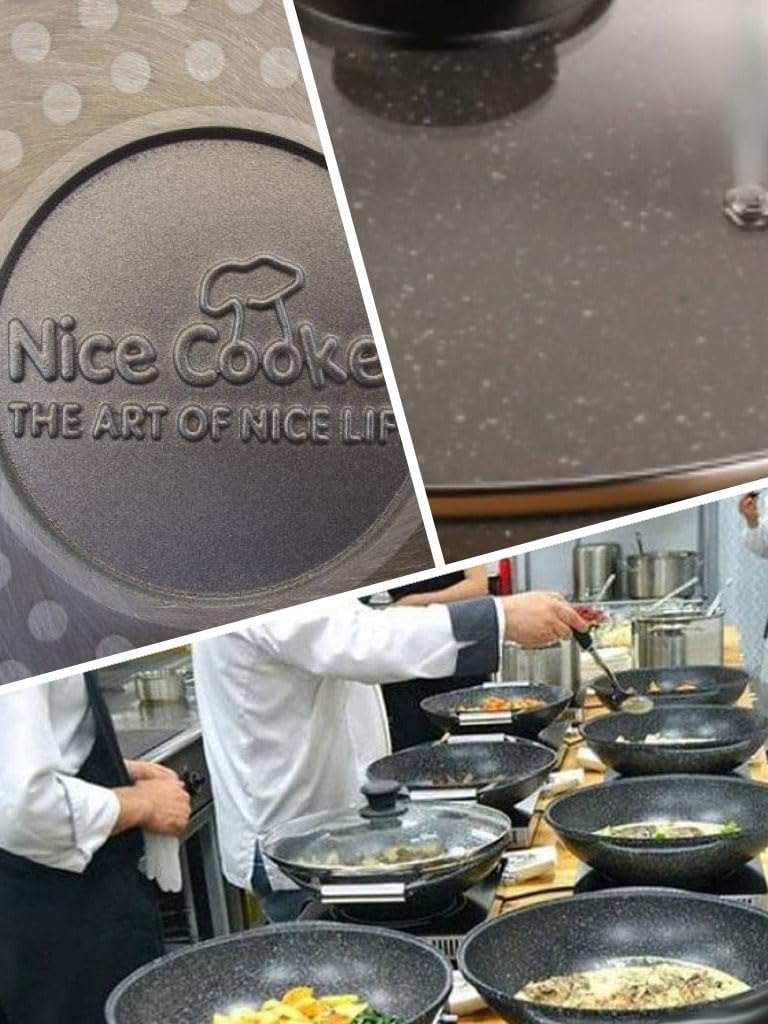Nice cooker ® Roc-Tec® Serve/Slow Cooker Pfanne - Echte Steinpartikel - Antihaft - Alle Herdarten in
