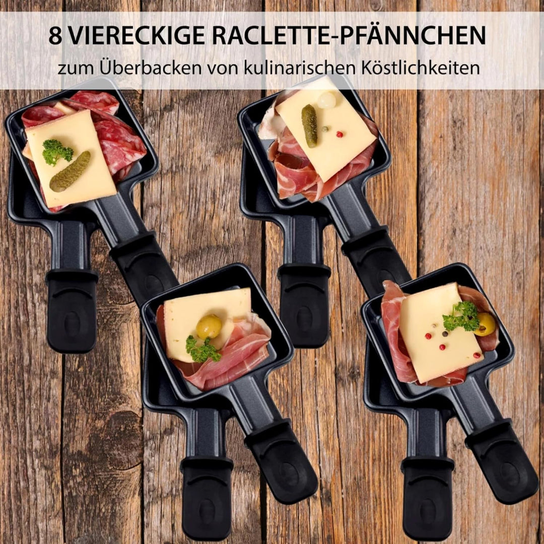 Syntrox Germany Raclette für 8 Personen Wallixa Emailliert, Partygrill mit Glas-Keramik Platte, 1000