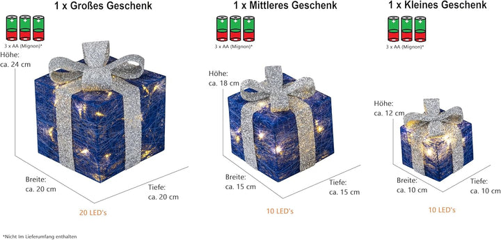 Bambelaa! 3er Led Deko Geschenke Weihnachten Leucht Boxen Timer Weihnachts Dekoration Weihnachtsdeko