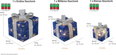 Bambelaa! 3er Led Deko Geschenke Weihnachten Leucht Boxen Timer Weihnachts Dekoration Weihnachtsdeko