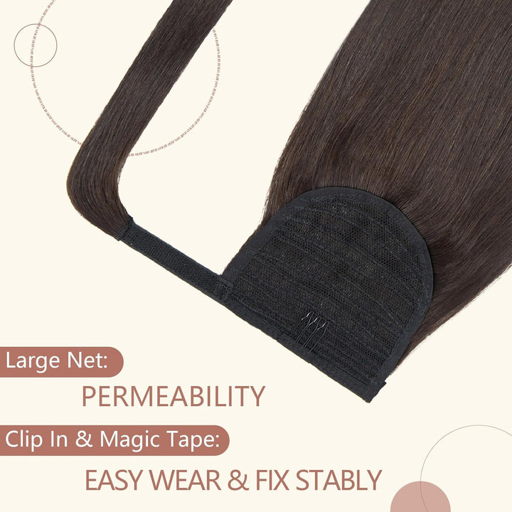 Elailite Ponytail Extension Echthaar #2 Dunkelbraun, Haarverlängerung Zopf Haarzopf Pferdeschwanz Ha