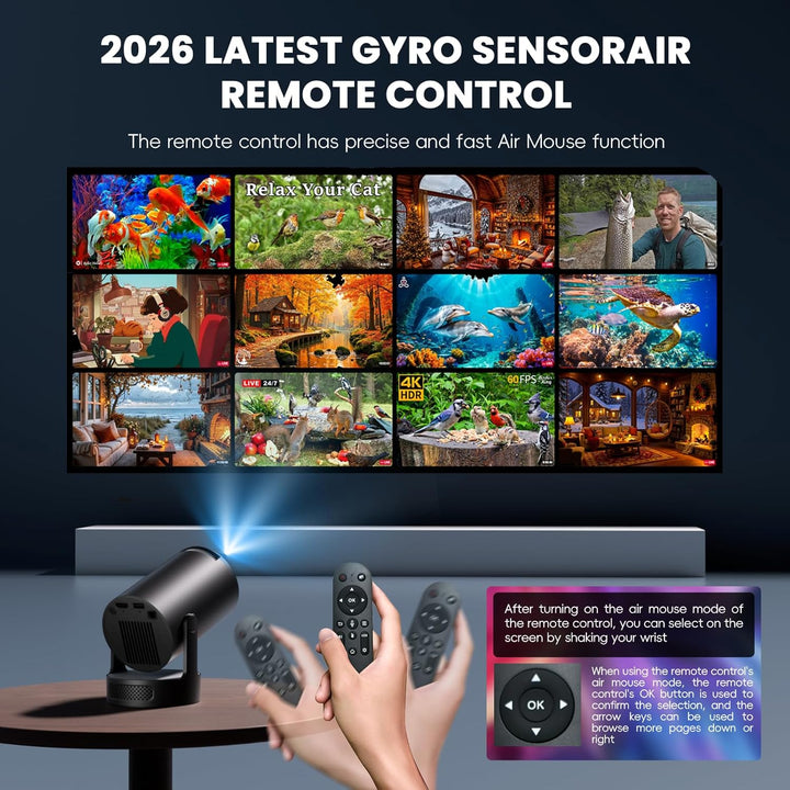 Mini Beamer Unterstützt 4K 1080P, Projektor Tragbarer mit WiFi 6 und Bluetooth 5.4, Beamer Klein Pro