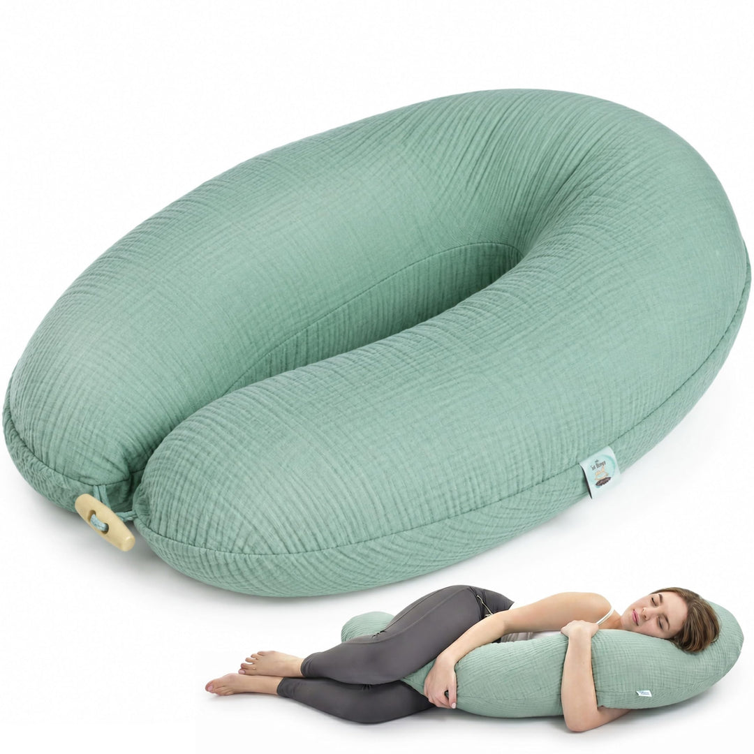 sei Design XXL Stillkissen 190x35 cm mit Musselin-Bezug ergonomisch. Schwangerschaftskissen Seitensc