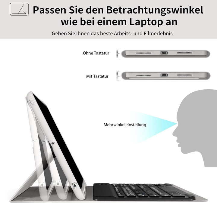 aoub Hülle mit Tastatur für iPad 9. Generation/iPad 8. Generation/iPad 7. Generation, Hülle mit Tast