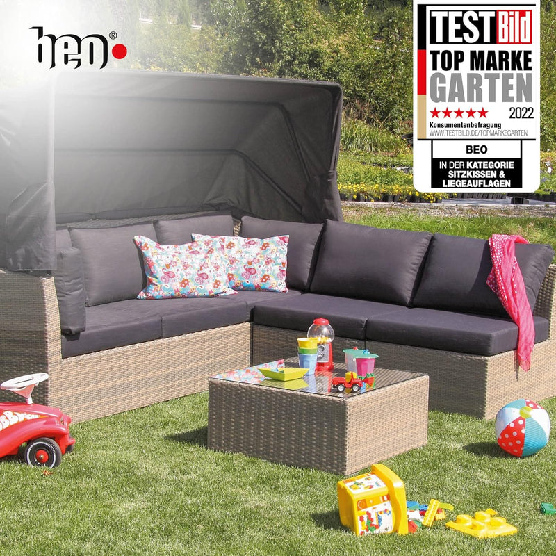 Beo Sitzkissen 70x70 cm wasserabweisend für Lounge Gartenmöbel | Made in EU Lounge-Kissen Grau | Stu