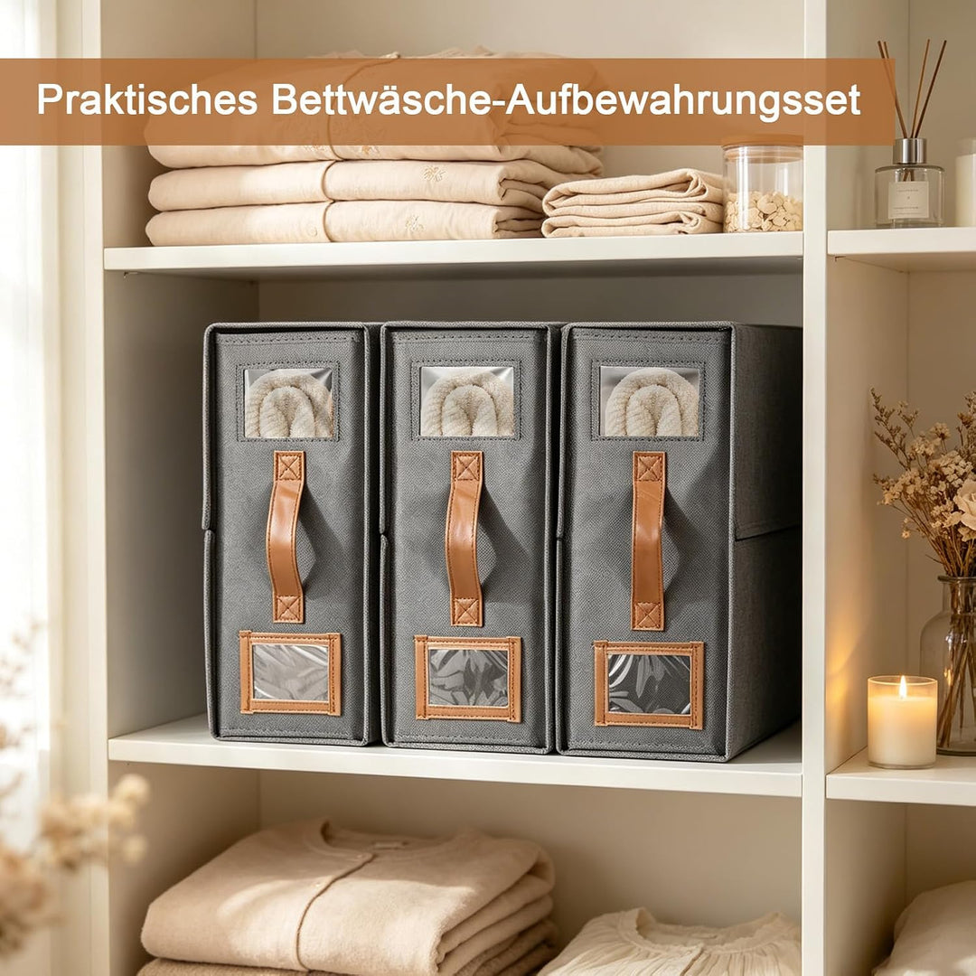 JIZZU 3 Stück Bettwäsche Aufbewahrung Organizer, 38 x 32 x 11,5 cm Unterbett Aufbewahrungsbox, Faltb