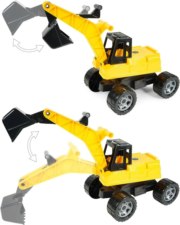 Lena 02047 Starke Riesen Bagger, Baufahrzeug 80 cm, Giga Trucks Schaufelbagger mit 2 Stahlachsen, gr