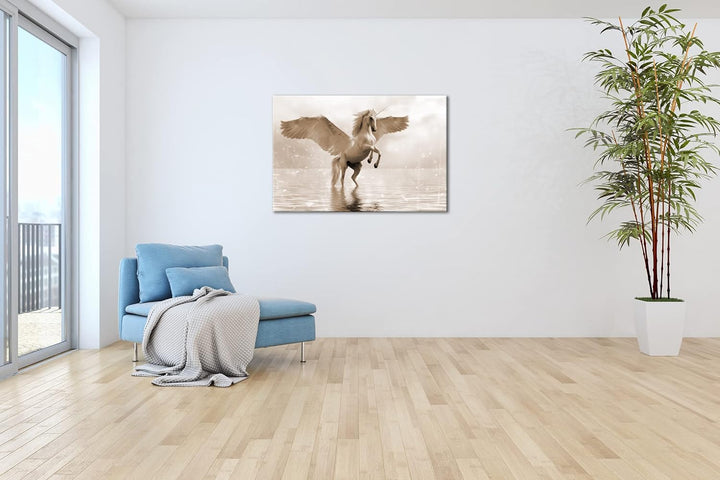deyoli beflügeltes Einhorn Format: 80x60 Effekt: Sepia als Leinwandbild, Motiv fertig gerahmt auf Ec