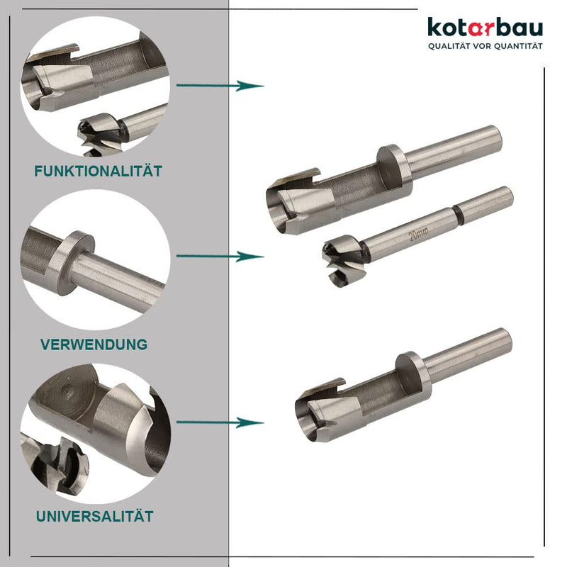 KOTARBAU® Fräser & Bohrer Satz 20 mm Holzbohrer Forstnerbohrer Zapfenbohrer Stopfenbohrer Bohrer Ast