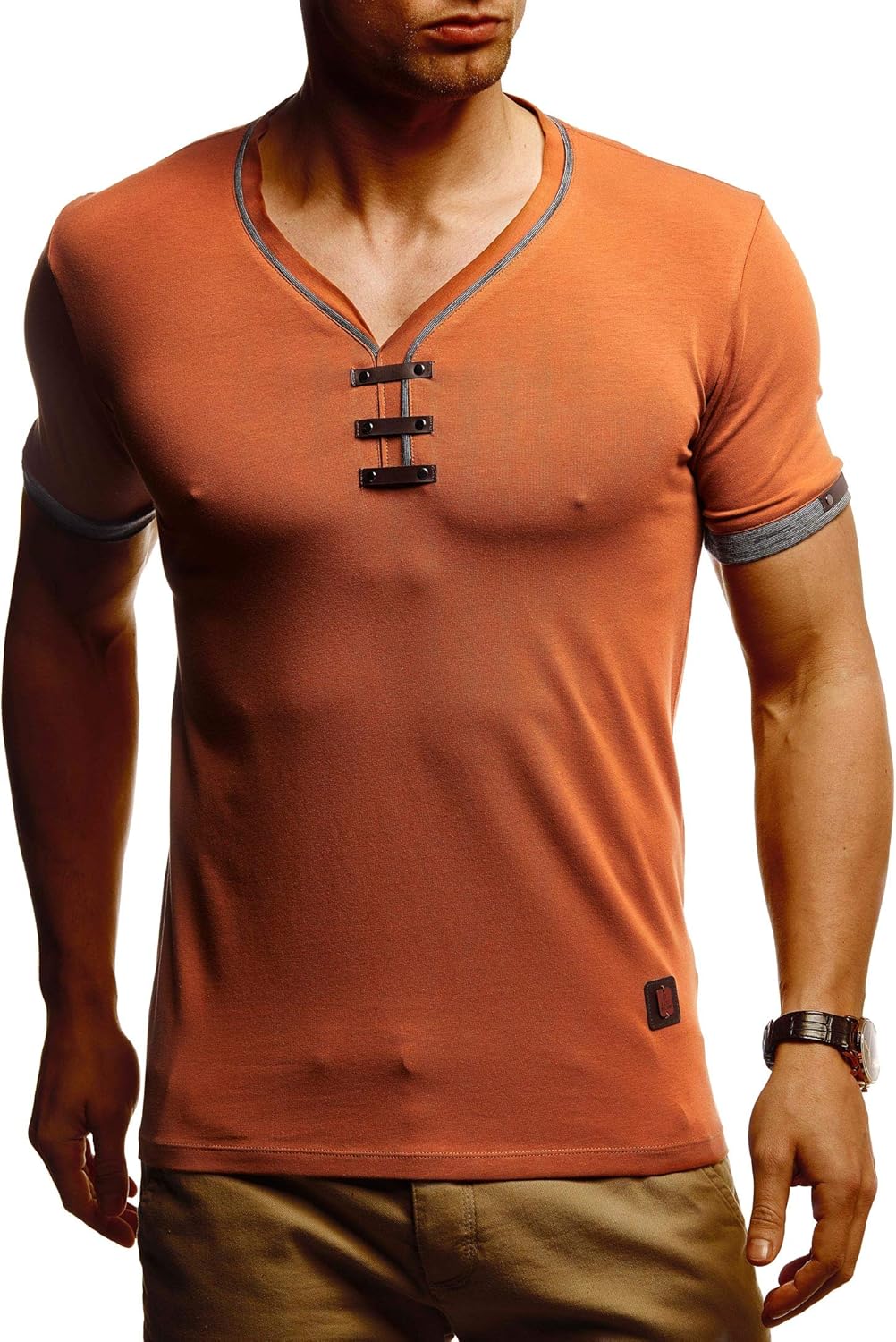 Leif Nelson Sommer T-Shirt Herren V-Ausschnitt - Coole Tshirts lang V-Neck aus Baumwolle - Casual Ba
