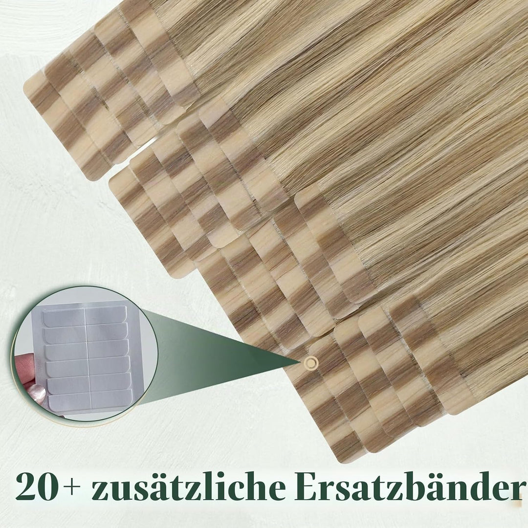 Ugeat Extensions Echthaar Tape 45 cm Blond Haarverlängerung Invisible Tape Extensions Echthaar Glatt