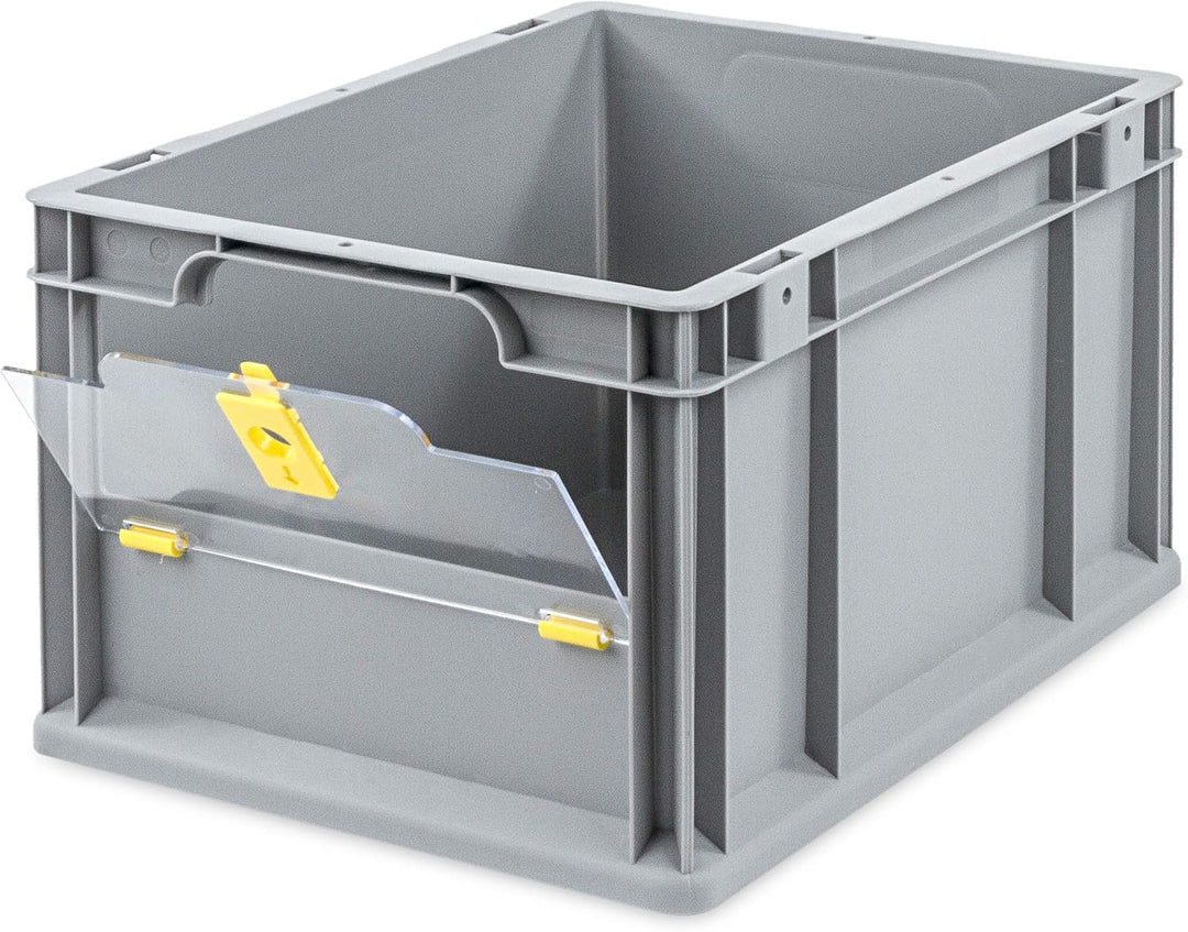 aidB Eurobox NextGen Insight Cover gelb, 400x300x220 mm, Cover niedrig, robuste Regalbox mit Entnahm