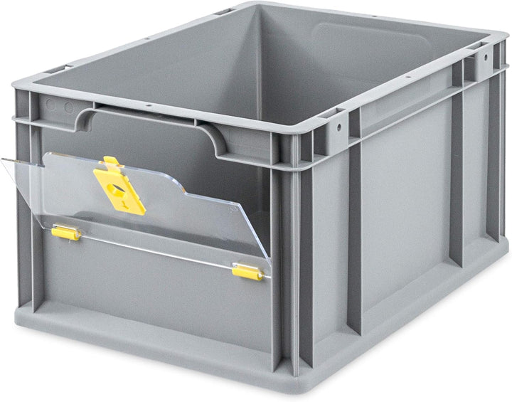 aidB Eurobox NextGen Insight Cover gelb, 400x300x220 mm, Cover niedrig, robuste Regalbox mit Entnahm