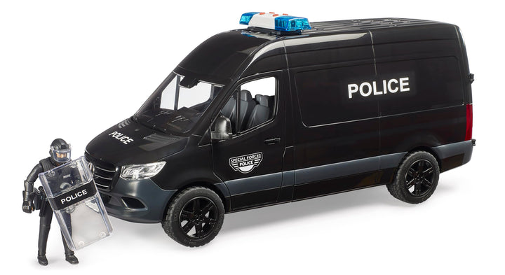 bruder 02685 - MB Sprinter Police Special Forces mit bworld Figur | Inklusive Light &amp; Sound Modul, P
