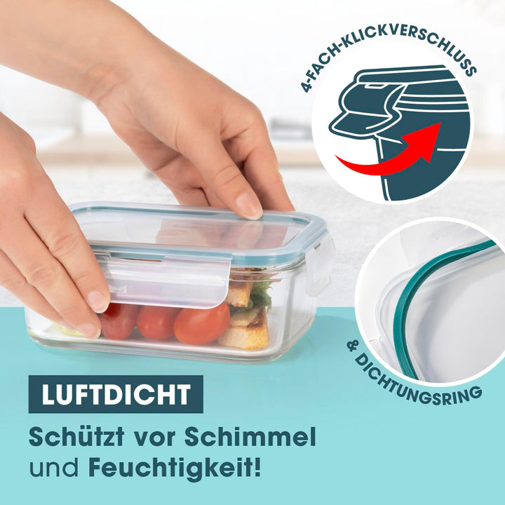 GOURMETmaxx Glas-Frischhaltedosen Klick-It 3 Dosen 900 ml | Als Brotdose oder für Meal Prep | Spülma