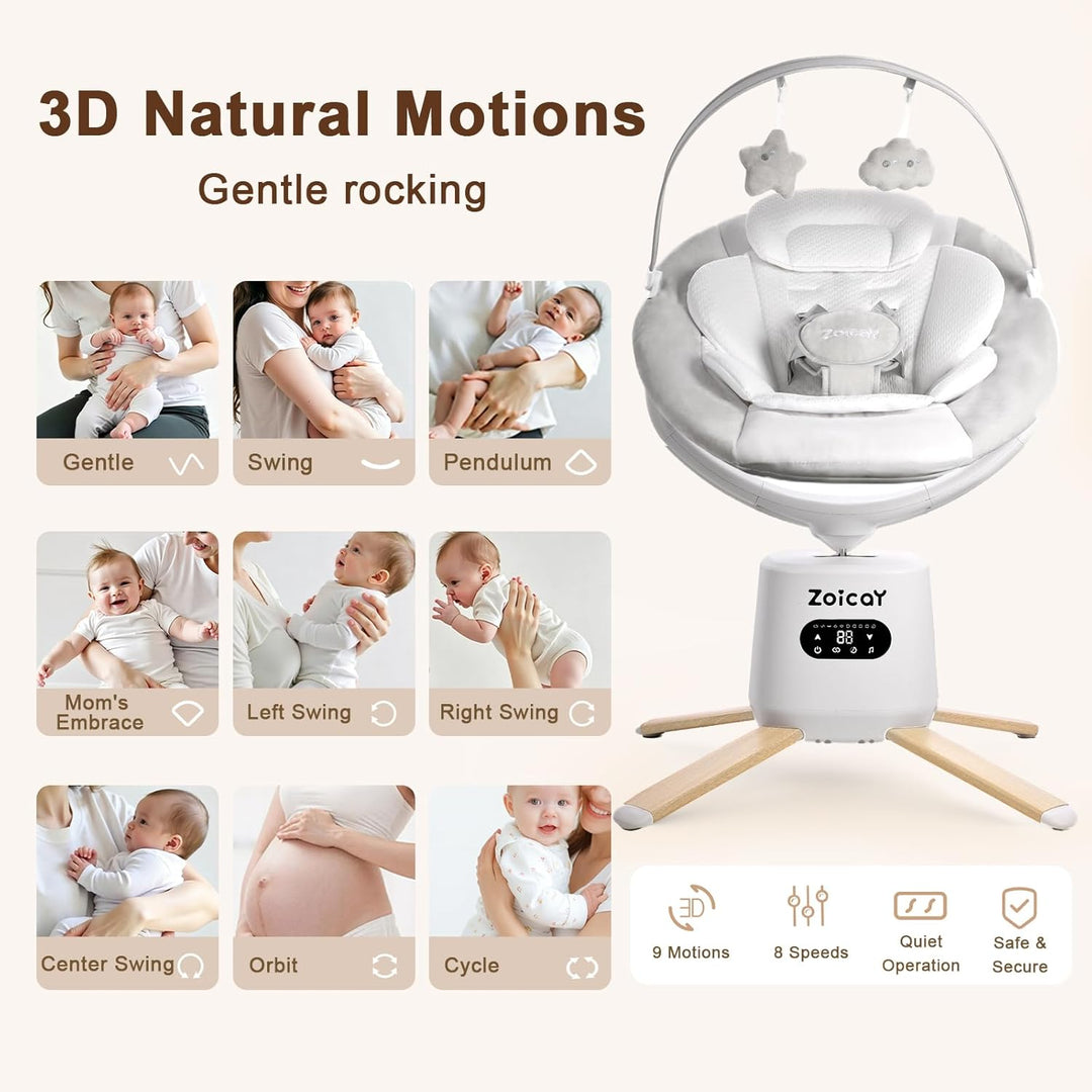 Babywippe Elektrisch Zoicay Baby wippe Elektrisch mit 9 Schaukelmodi 360° sitzdrehung Timing und Mus