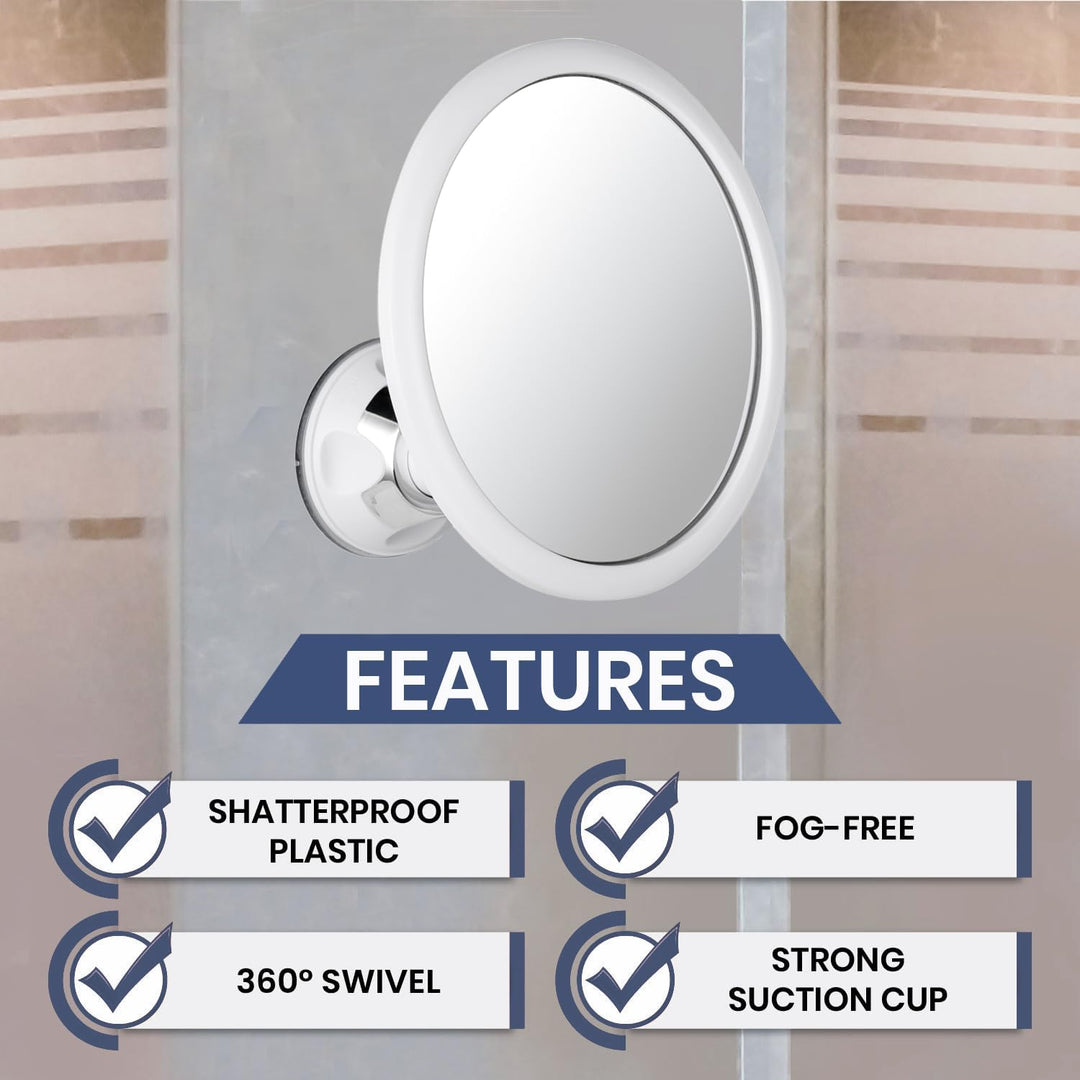 Mirrorvana Kleiner Duschspiegel antibeschlag und bruchsicher, runder Wandspiegel mit starkem 360° Sa