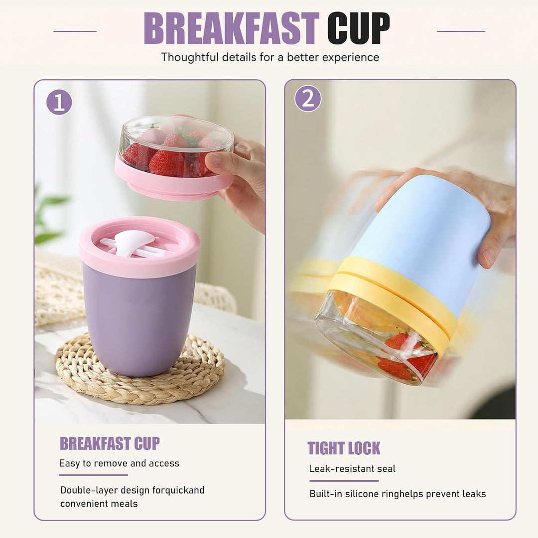 Müslibecher To Go mit Löffel, Joghurtbecher, Auslaufsicherer Müsli Cup