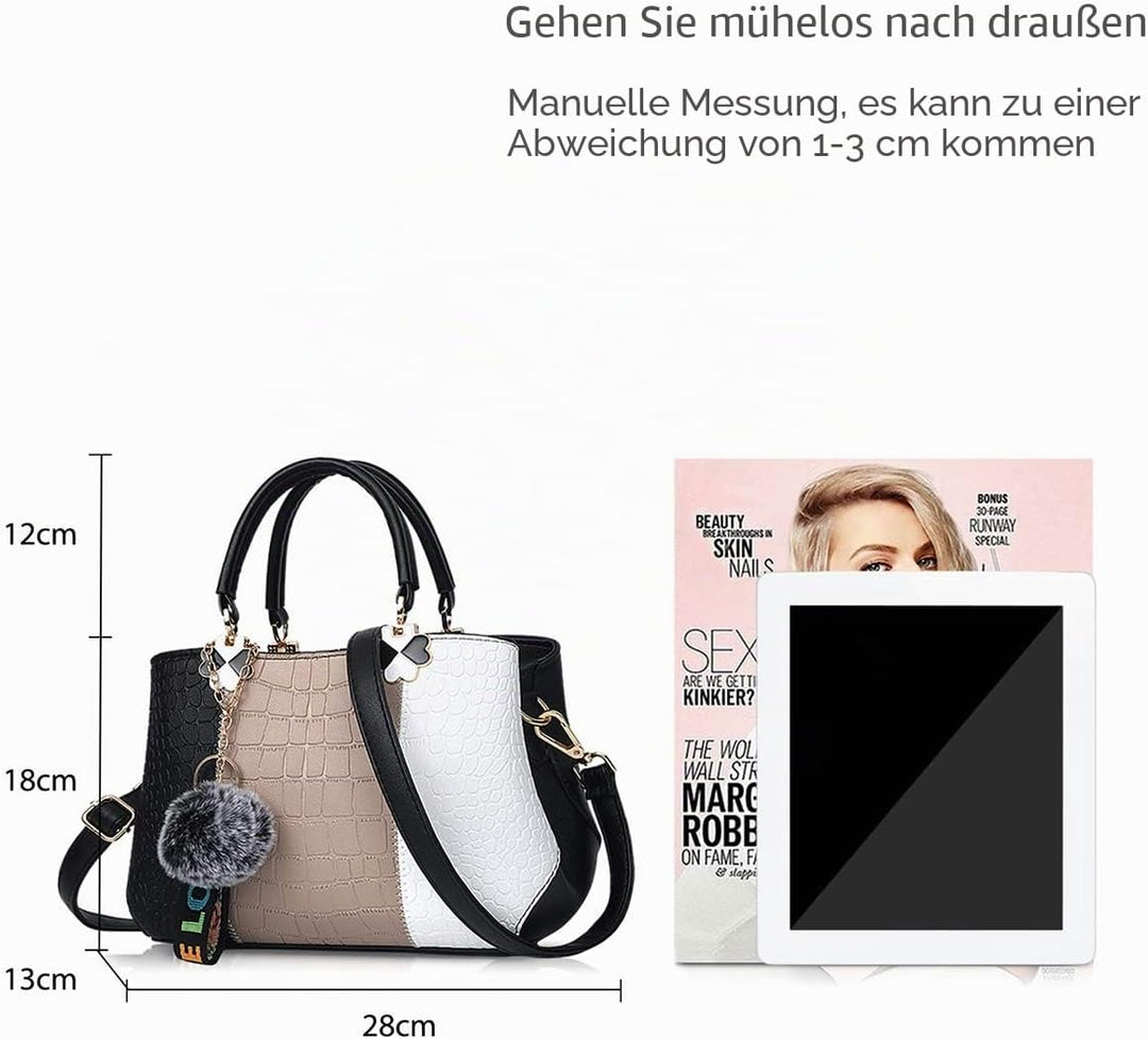 NICOLE & DORIS 2024 Neue Frauen Tasche Damen Leder Handtasche Mode Umhängetasche Mit Pompon abnehmba
