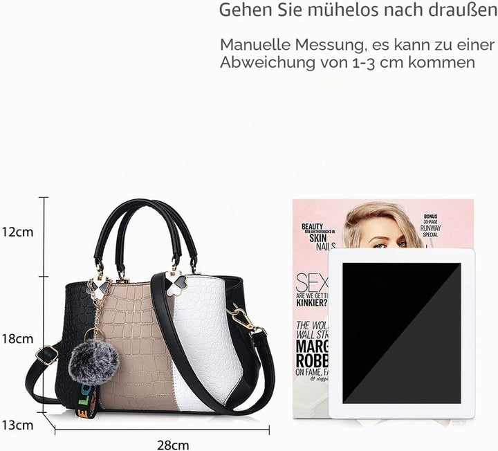 NICOLE & DORIS 2024 Neue Frauen Tasche Damen Leder Handtasche Mode Umhängetasche Mit Pompon abnehmba