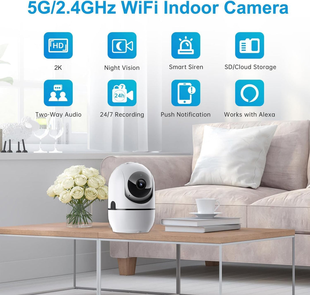 Überwachungskamera für den Innenbereich, 5G und 2,4 G WiFi-Überwachungskameras für Zuhause, 360°-Bab