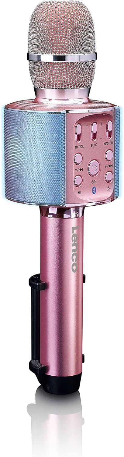 Lenco BMC-090 - Karaoke Mikrofon - Bluetooth V4.2 - Mit Smartphone-Halterung - 5 Watt RMS - LED Lich