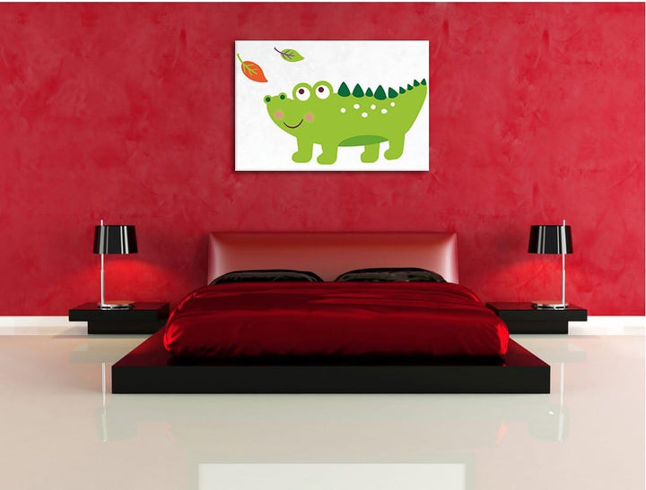 Niedliches Krokodil weiss, Format: 100x70 auf Leinwand, XXL riesige Bilder fertig gerahmt mit Keilra