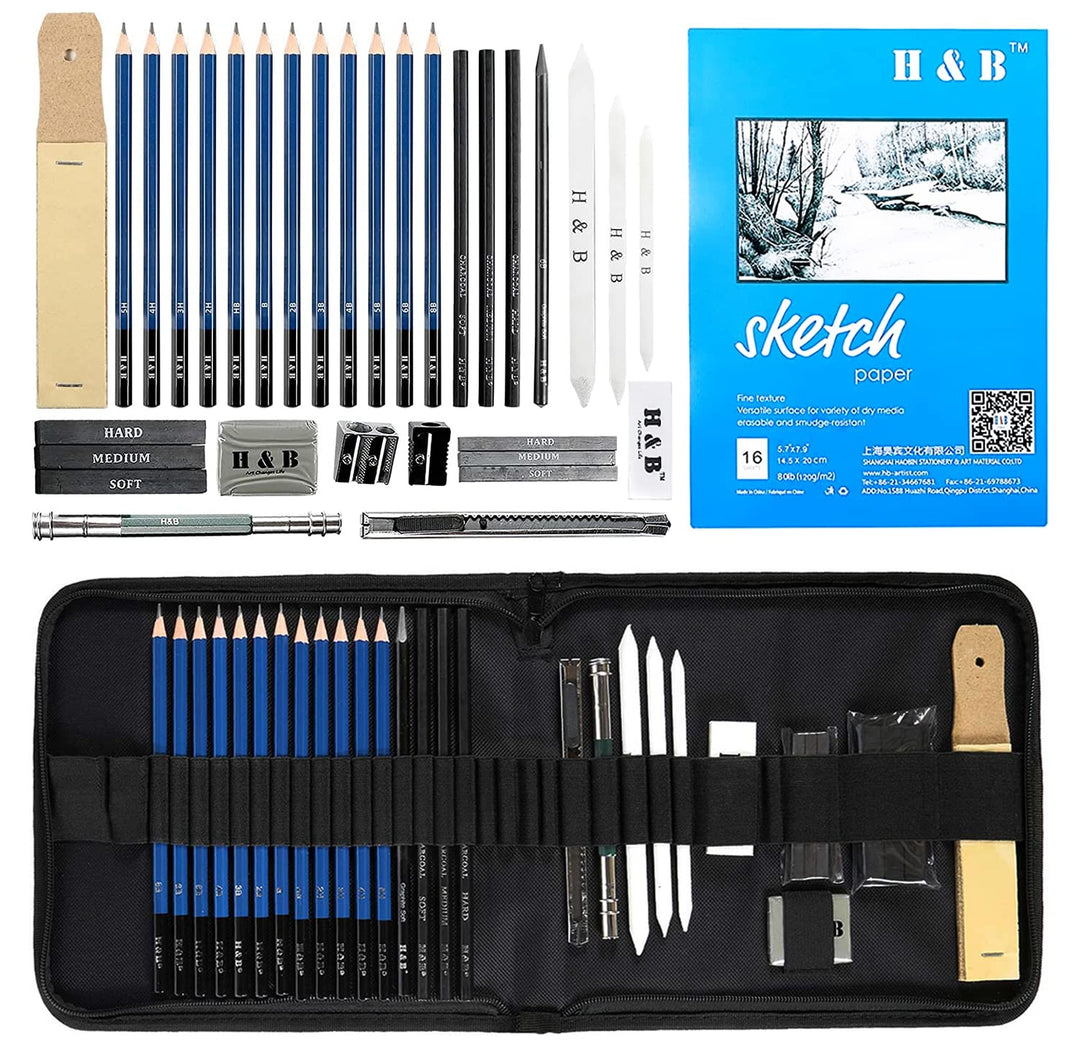 H & B Professionelle Zeichensets Skizzierstifte Zeichnung Bleistifte Werkzeug Geeignet für Künstler