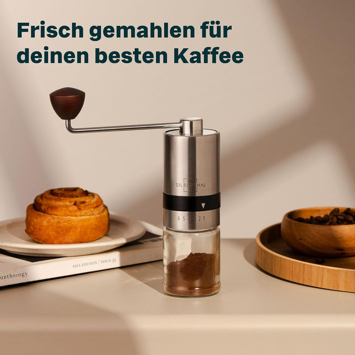 SILBERTHAL Kaffeemühle Manuell Kegelmahlwerk - Verstellbarer Mahlgrad - Handmühle aus Edelstahl und