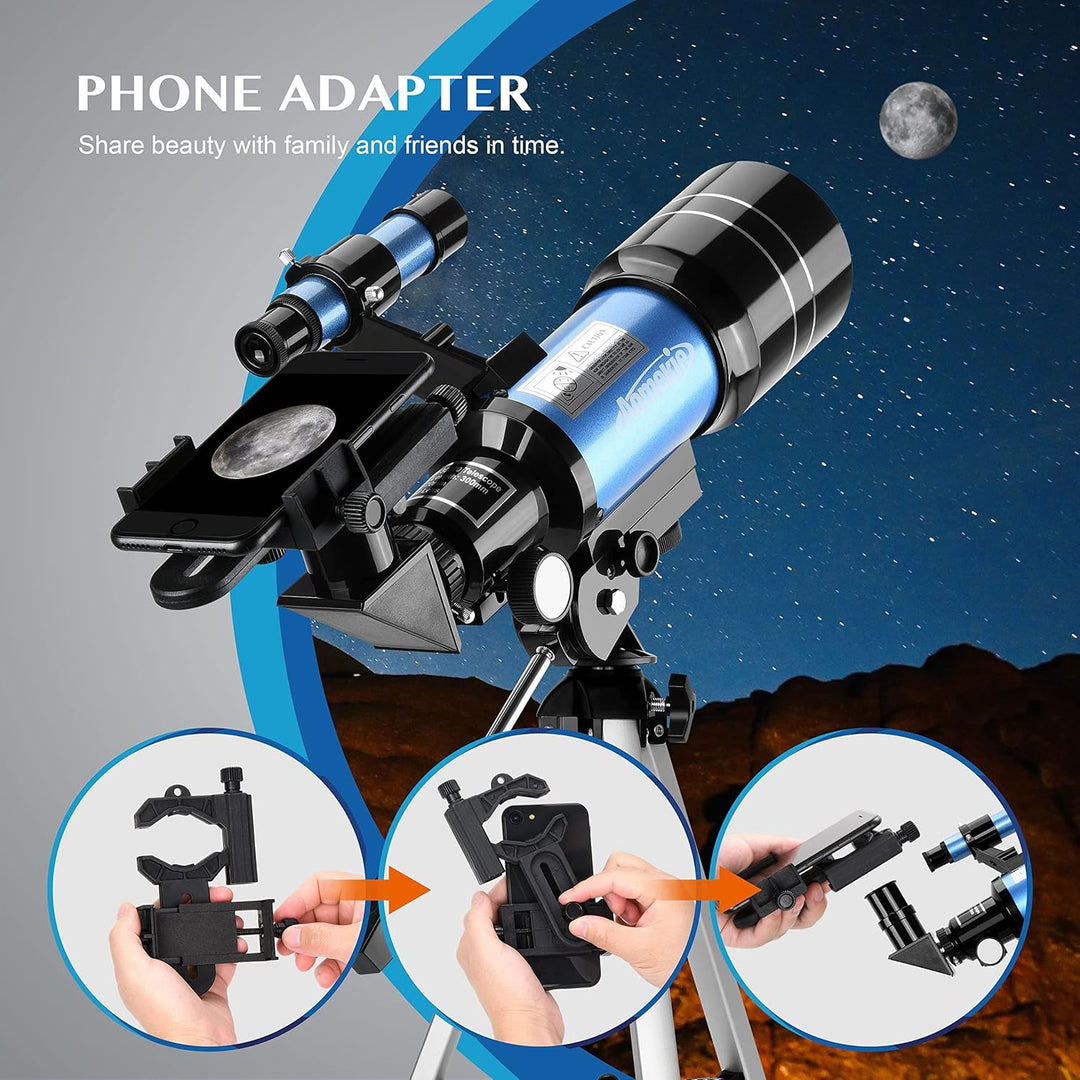 Aomekie Teleskop Kinder Einsteiger 70MM Teleskop Astronomie mit Smartphone Adapter Aluminium Stativ