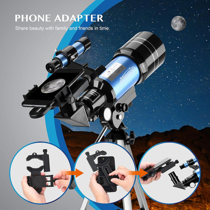 Aomekie Teleskop Kinder Einsteiger 70MM Teleskop Astronomie mit Smartphone Adapter Aluminium Stativ