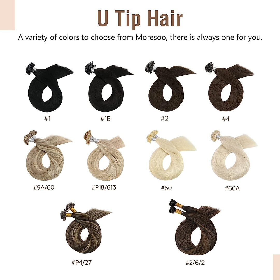 Moresoo Echthaar Extensions Bondings 1g Remy U Tip Keratin Bondings Echthaar Extensions Dunkelbraun