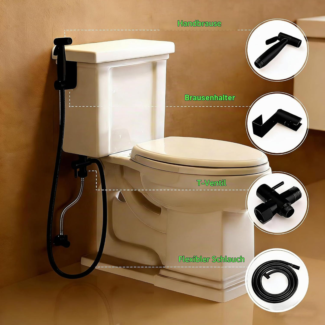 Bidet Handbrause Set für Bidet-Toilette – Edelstahl Robuste WC Brause Set mit Halterung T-Adapter &amp;