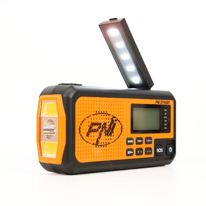Tragbares Radio PNI DYN300, mit Dynamo, Solarladung, Taschenlampe, Powerbank 4000 mAh, SOS, IPX3, Or