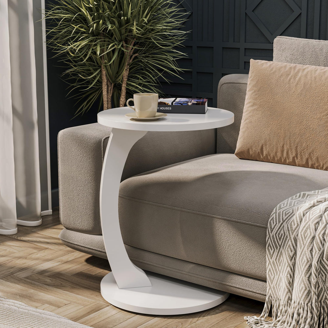 Tubibu MDF - C Form Kleiner Beistelltisch, Runder Tisch als Ablagefläche für Couch und Sofa mit Roll
