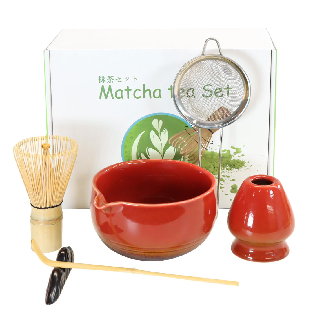 Matcha Set Handgedrehtes Macha Tea Set mit Bambus Matcha Besen, Keramik Matcha Schale, Löffel und Ha