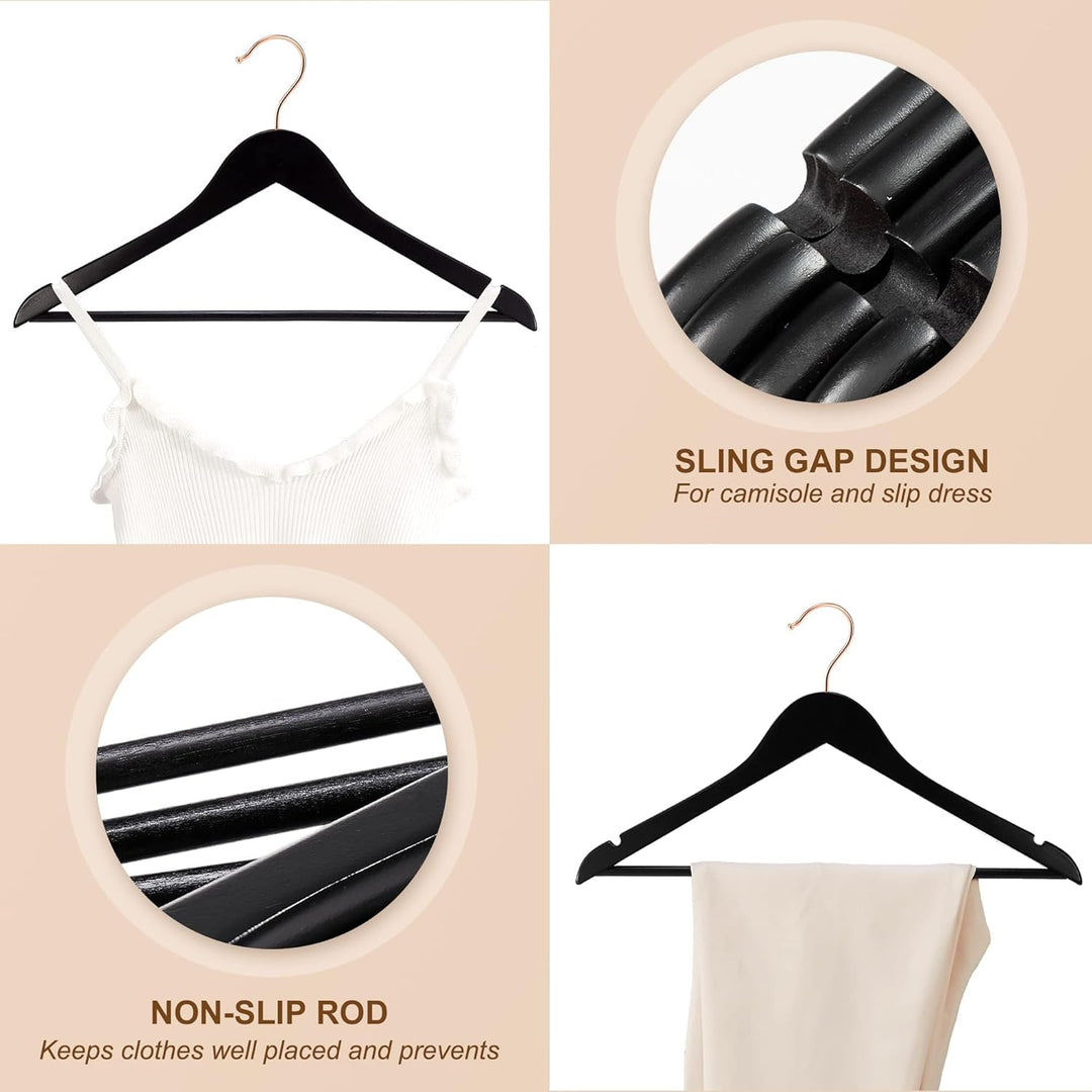 HOUSE DAY Kleiderbügel Holz, 60er Holzkleiderbügel, Kleiderbügel schwarz für Anzüge, 360° drehbarer