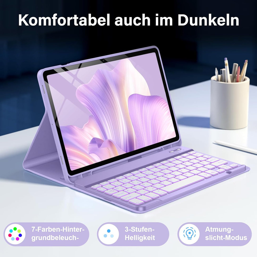 Vobafe Tastatur Hülle für Samsung Galaxy Tab S10 Lite/S10 FE/S9 FE 10.9 Zoll/Tab S9 11 Zoll, 7-Farbe