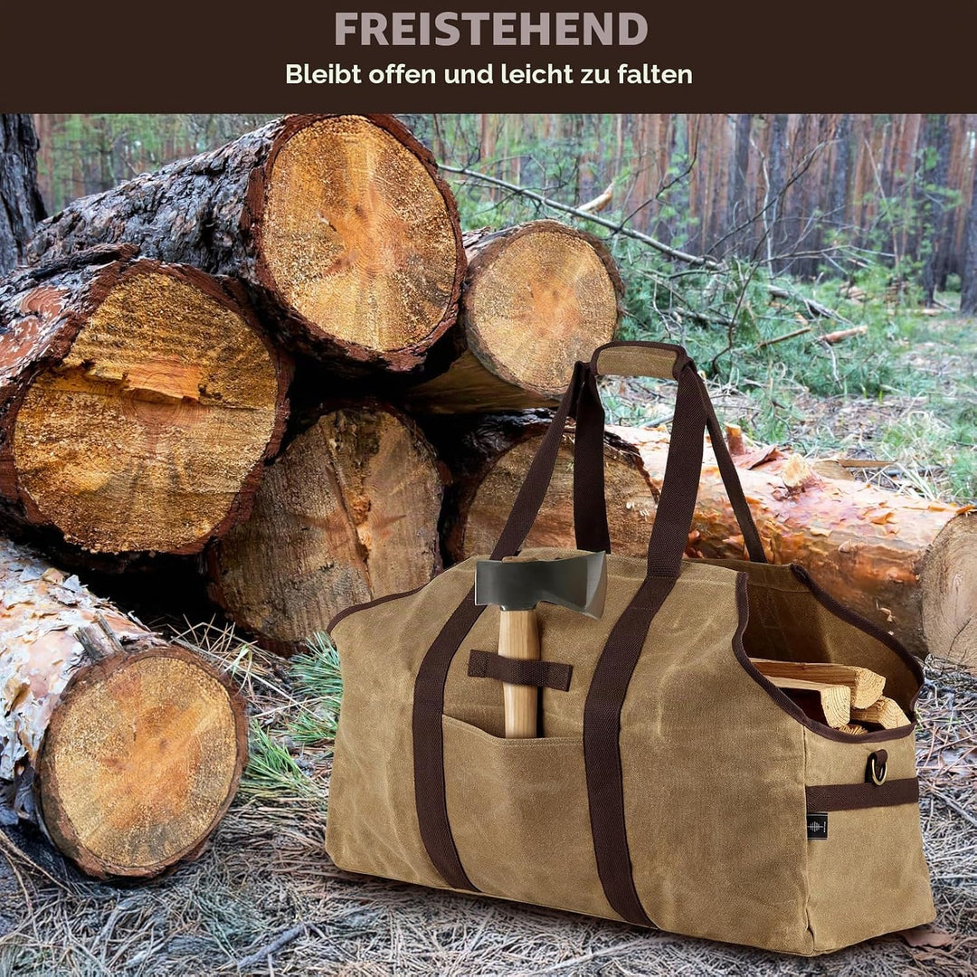 kaminholztasche Kaminholz Holzkorb Tragetasche Brennholztasche Kaminholzträger gewachstes Segeltuch
