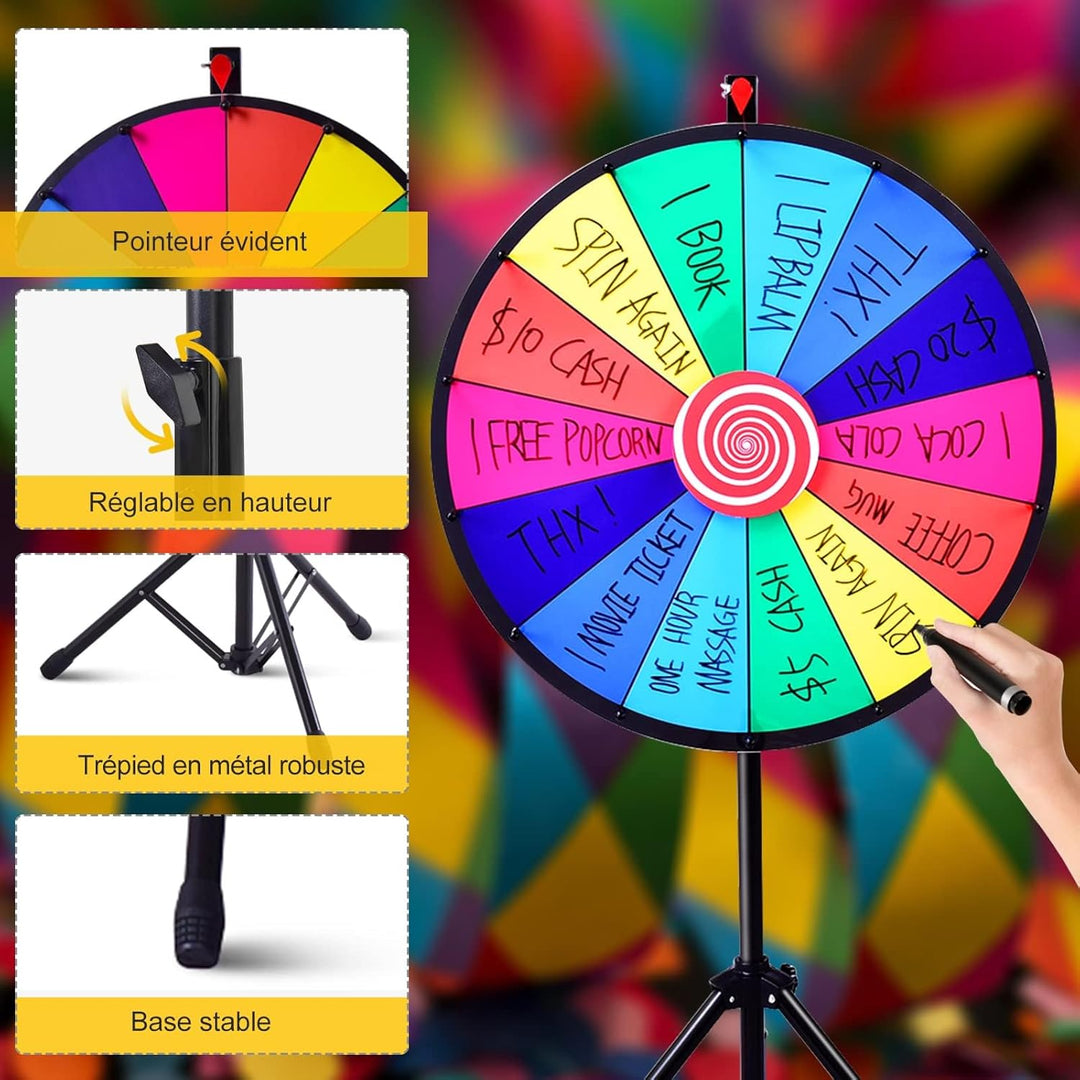 RELAX4LIFE 24" Glücksrad mit Stativ, editierbare Farbe Preisrad, für Lotteriespiele und Wortspiele,